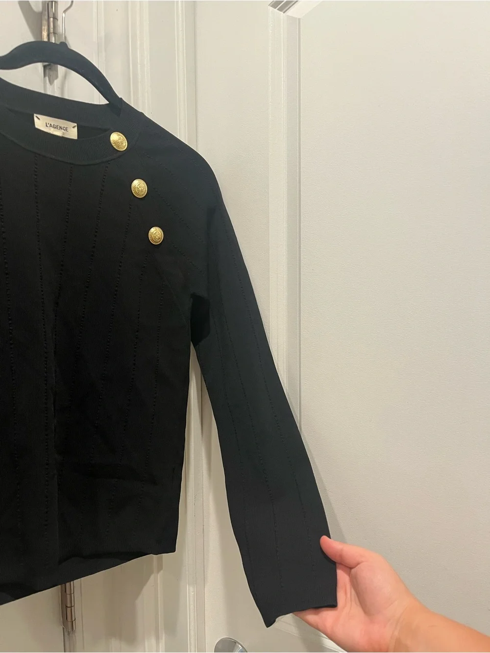 L'AGENCE Black Knit Sweater with Gold Buttons